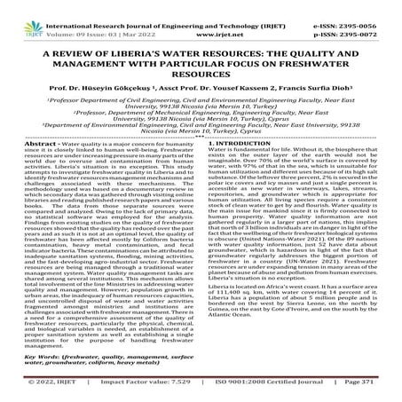 A REVIEW OF LIBERIA’S WATER RESOURCES: THE QUALITY AND MANAGEMENT WITH PARTIC...
