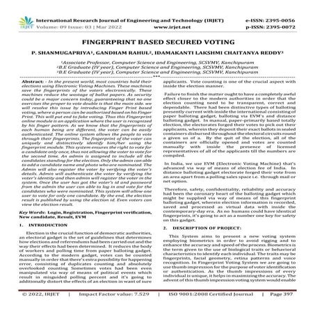 FINGERPRINT BASED SECURED VOTING