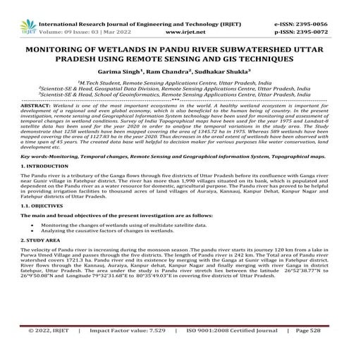 TEMPORAL MAPPING AND MONITORING DYNAMICS OF PANDU RIVER UTTAR PRADESH ...