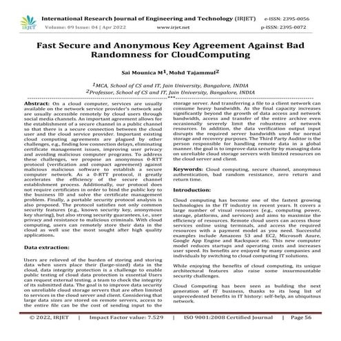 Fast Secure and Anonymous Key Agreement Against Bad Randomness for CloudCompu...