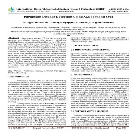Parkinson’s Disease Detection By MachineLearning Using SVM | PDF