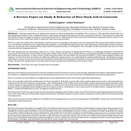 A Review Paper on Study & Behavior of Rice Husk Ash In Concrete | PDF