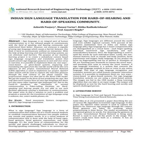 INDIAN SIGN LANGUAGE TRANSLATION FOR HARD-OF-HEARING AND HARD-OF-SPEAKING COM...