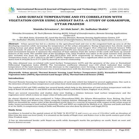 LAND SURFACE TEMPERATURE AND ITS CORRELATION WITH VEGETATION COVER USING LAND...