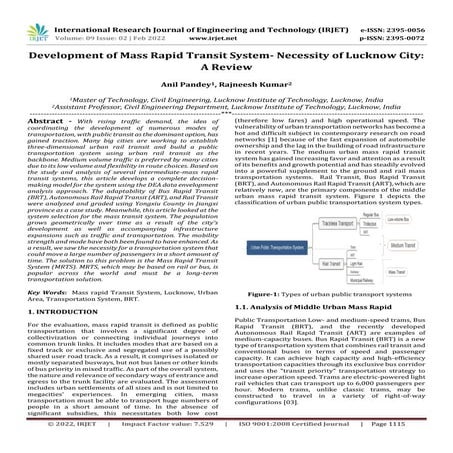 Development of Mass Rapid Transit System- Necessity of Lucknow City: A Review