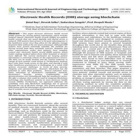 Electronic Health Records (EHR) storage using blockchain