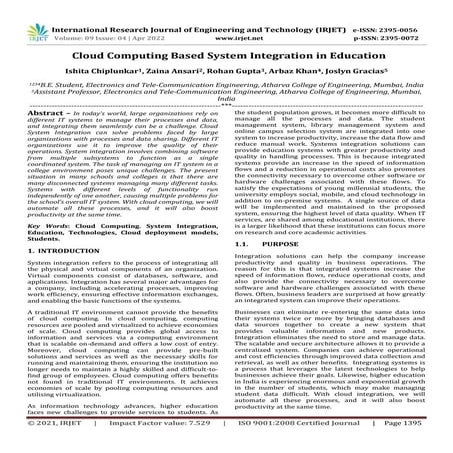 Cloud Computing Based System Integration In Education Pdf