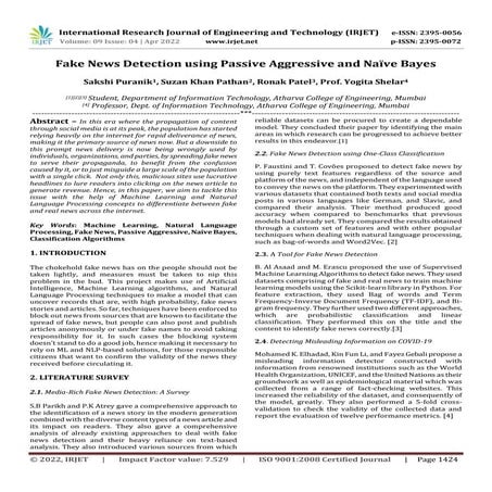 Fake News Detection using Passive Aggressive and Naïve Bayes