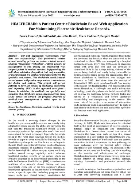 HEALTHCHAIN: A Patient Centric Blockchain Based Web Application For Maintaini...