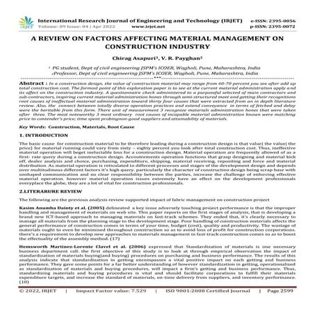 A REVIEW ON FACTORS AFFECTING MATERIAL MANAGEMENT ON CONSTRUCTION INDUSTRY
