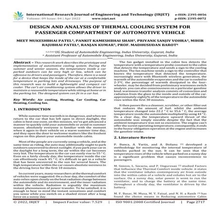 DESIGN AND ANALYSIS OF THERMAL COOLING SYSTEM FOR PASSENGER COMPARTMENT ...