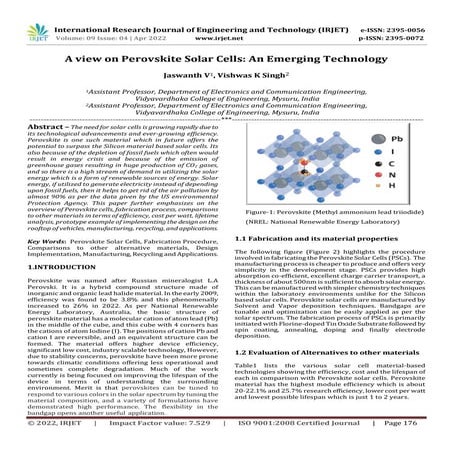 A view on Perovskite Solar Cells: An Emerging Technology | PDF