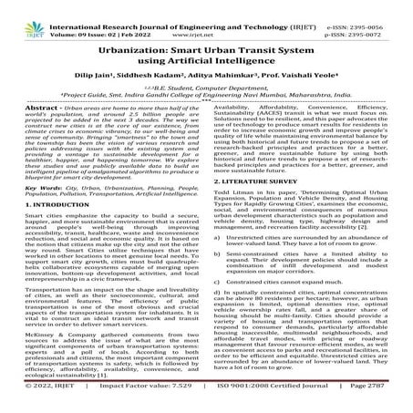 Urbanization: Smart Urban Transit System using Artificial Intelligence