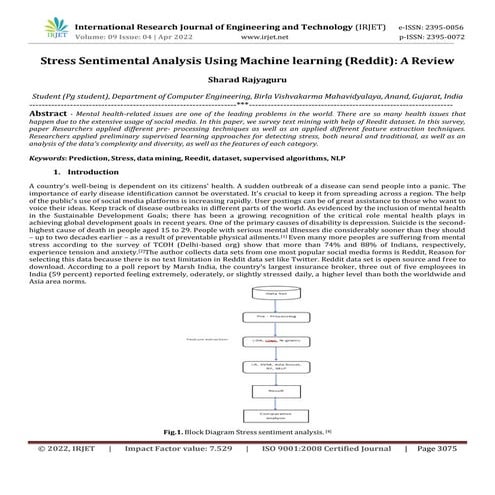 Stress Sentimental Analysis Using Machine learning (Reddit): A Review