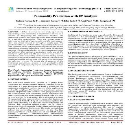 Personality Prediction with CV Analysis