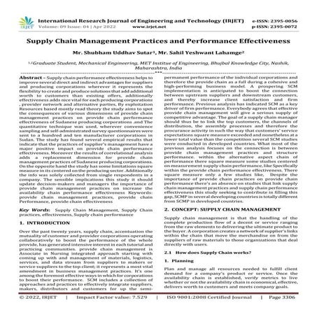 Supply Chain Management Practices and Performance Effectiveness | PDF
