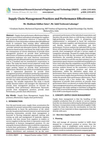 Supply Chain Management Practices and Performance Effectiveness