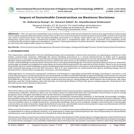Impact of Sustainable Construction on Business Decisions