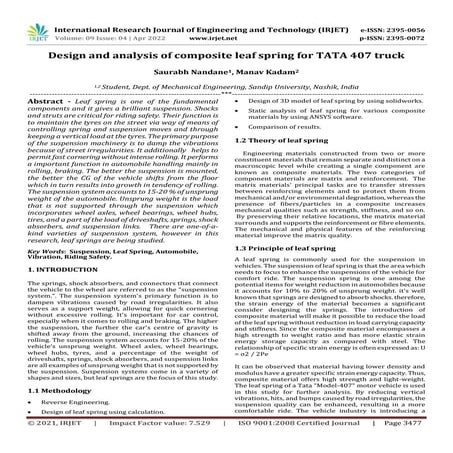 Design and analysis of composite leaf spring for TATA 407 truck