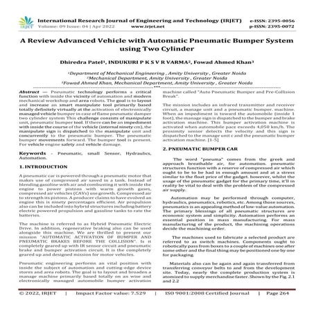 A Review Advanced Vehicle with Automatic Pneumatic Bumper System using Two Cy...