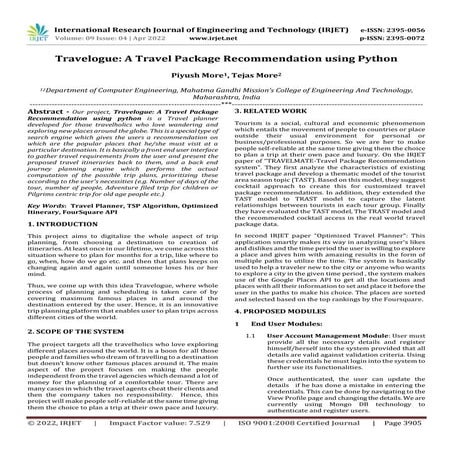 Travelogue: A Travel Package Recommendation using Python