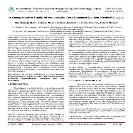 A Comparative Study of Automatic Text Summarization Methodologies