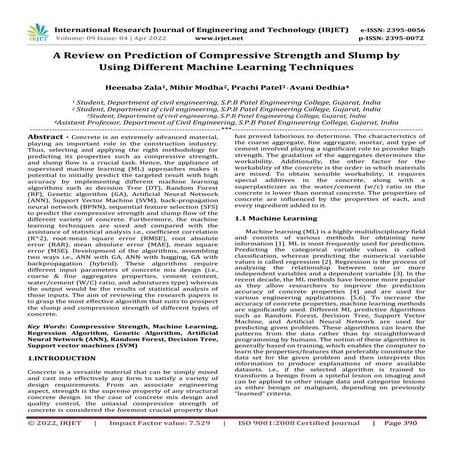 A Review on Prediction of Compressive Strength and Slump by Using Different M...
