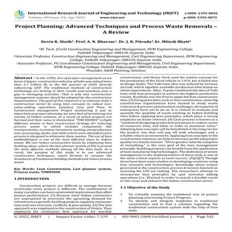 Project Planning: Advanced Techniques and Process Waste Removals – A Review
