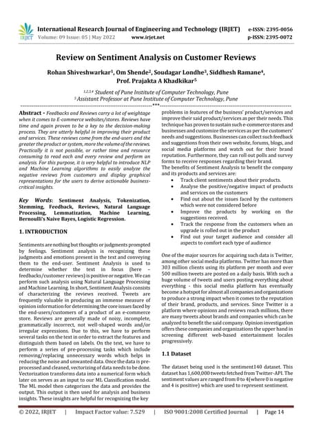 Review on Sentiment Analysis on Customer Reviews