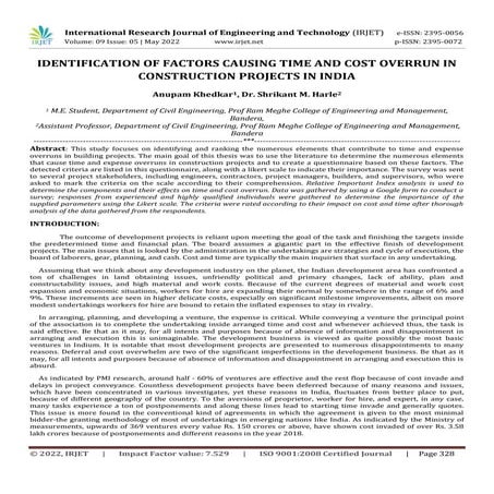 IDENTIFICATION OF FACTORS CAUSING TIME AND COST OVERRUN IN CONSTRUCTION PROJE...