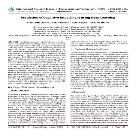 Prediction of Cognitive Imperiment using Deep Learning