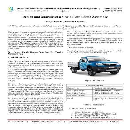 Design and Analysis of a Single Plate Clutch Assembly