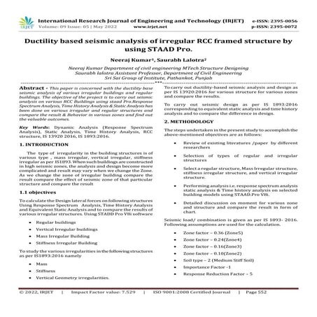 Ductility based seismic analysis of irregular RCC framed structure by using S...