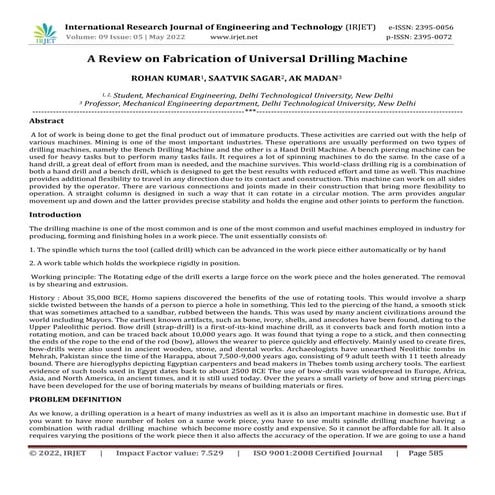 A Review on Fabrication of Universal Drilling Machine | PDF