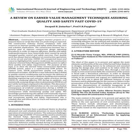 A REVIEW ON EARNED VALUE MANAGEMENT TECHNIQUES ASSURING QUALITY AND SAFETY PA...