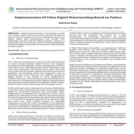Implementation Of Video Digital Watermarking Based on Python | PDF
