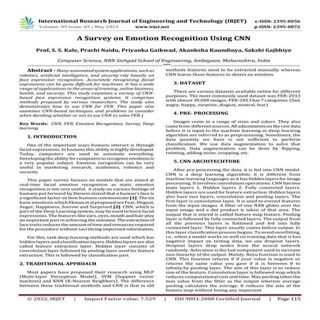 A Survey on Emotion Recognition Using CNN