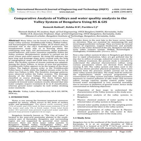 Comparative Analysis of Valleys and water quality analysis in the Valley Syst...