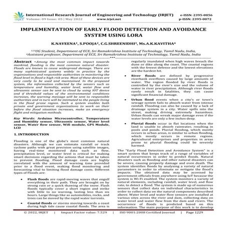 IMPLEMENTATION OF EARLY FLOOD DETECTION AND AVOIDANCE SYSTEM USING LORA