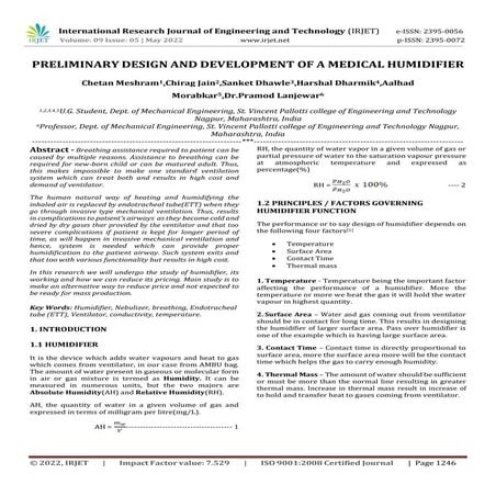 PRELIMINARY DESIGN AND DEVELOPMENT OF A MEDICAL HUMIDIFIER