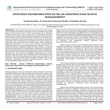 EFFICIENT INCORPORATION OF ML IN CONSTRUCTION WASTE MANAGEMENT