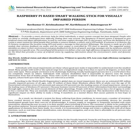 RASPBERRY PI BASED SMART WALKING STICK FOR VISUALLY IMPAIRED PERSON