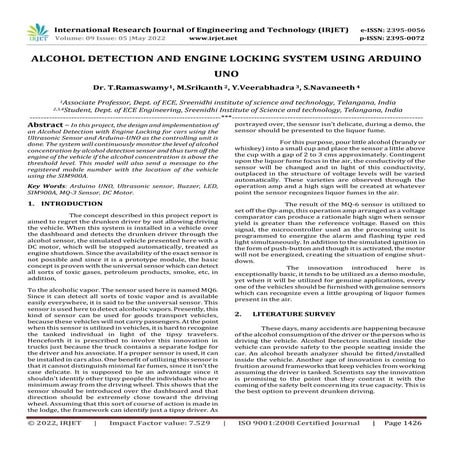 ALCOHOL DETECTION AND ENGINE LOCKING SYSTEM USING ARDUINO UNO