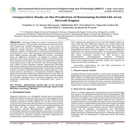 Comparative Study on the Prediction of Remaining Useful Life of an Aircraft E...