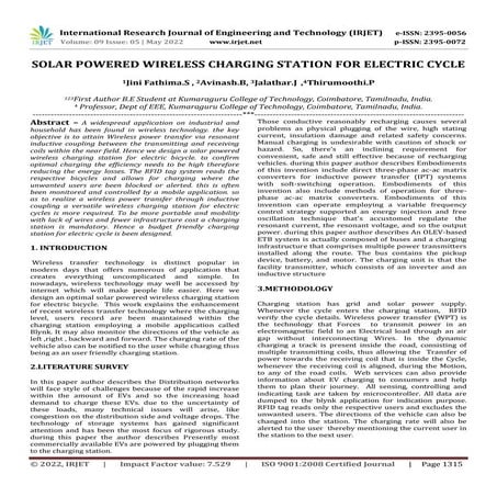 SOLAR POWERED WIRELESS CHARGING STATION FOR ELECTRIC CYCLE