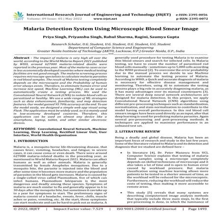 Malaria Detection System Using Microscopic Blood Smear Image