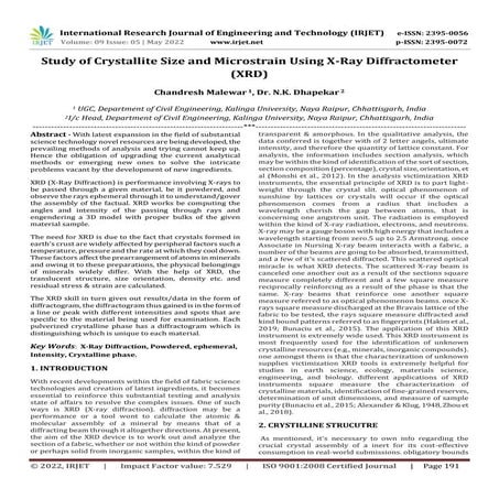 Study of Crystallite Size and Microstrain Using X-Ray Diffractometer (XRD)