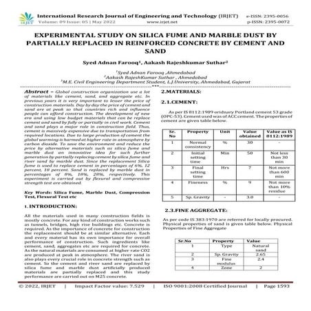 IRJET- Partial Replacement of Cement in Concrete by Silica Fume | PDF