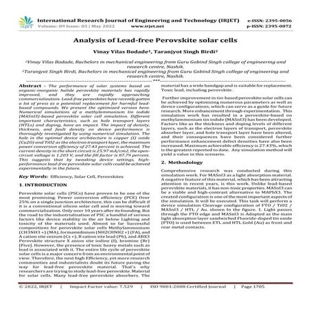 Analysis of Lead-free Perovskite solar cells | PDF