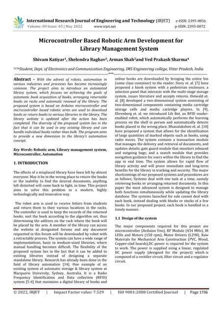 Microcontroller Based Robotic Arm Development for Library Management ... Circuit Diagram